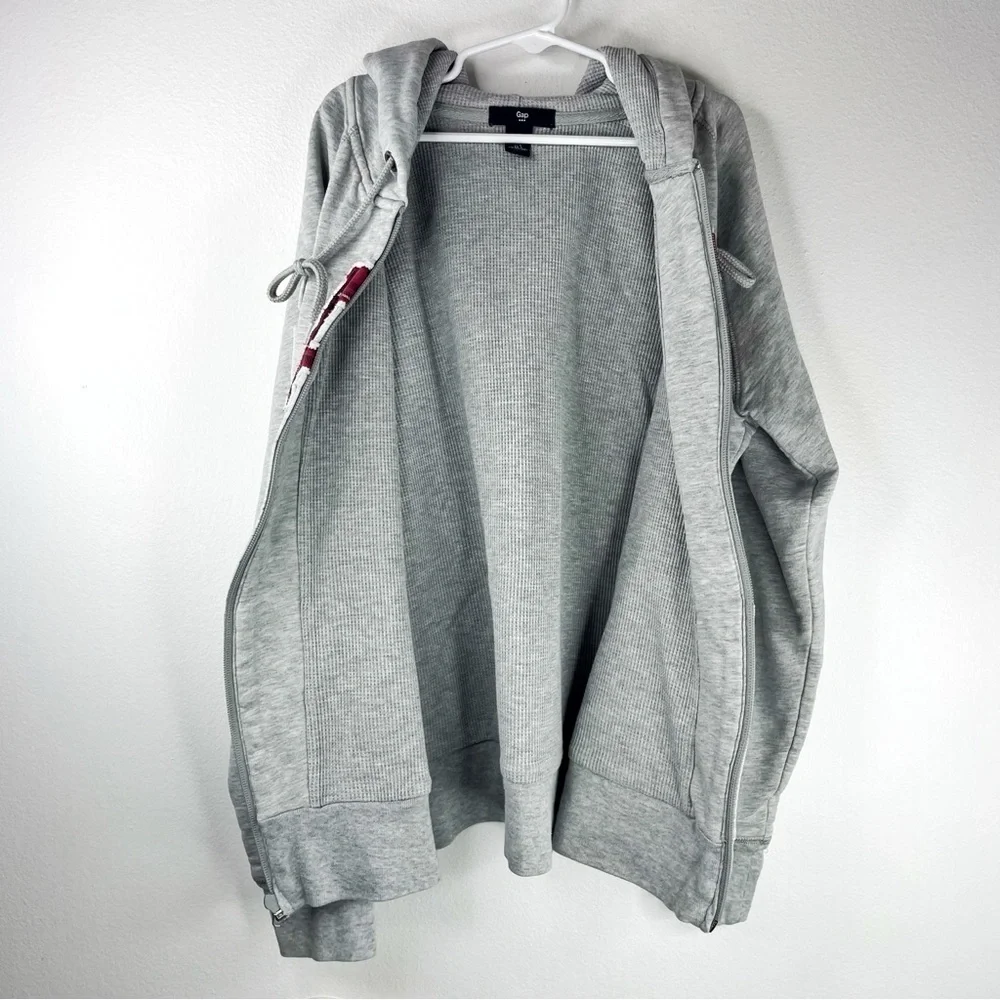 GAP Boys Kids Light Grey Hoodie with GAP Logo w Red Plaid Pattern within Size S
